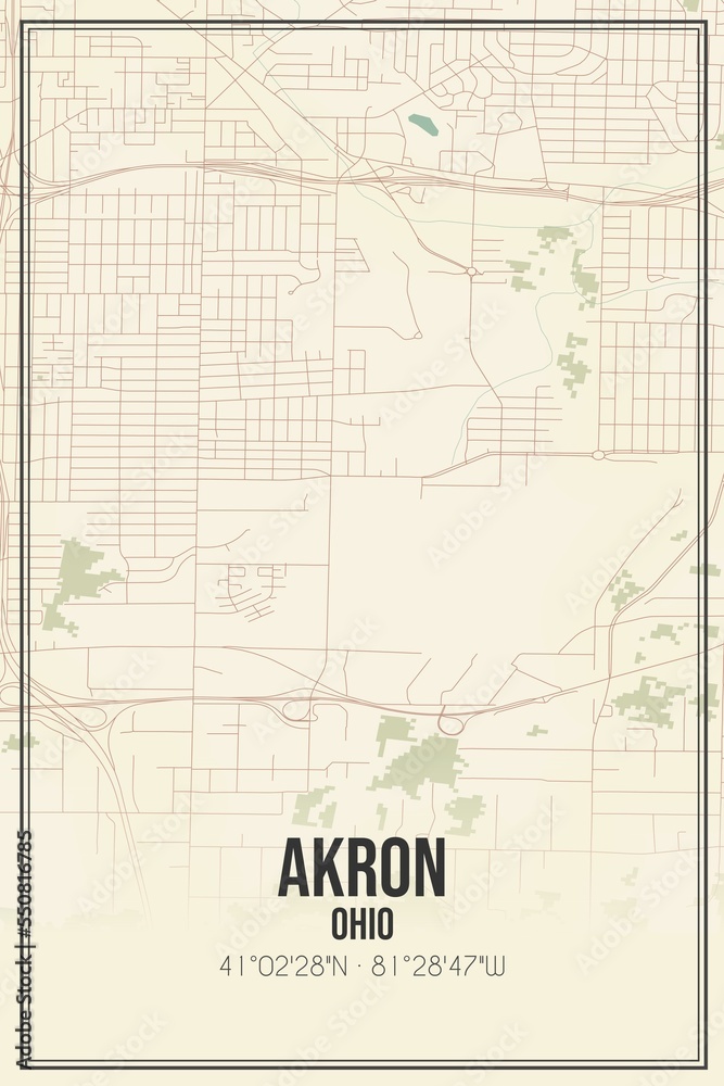 Retro US city map of Akron, Ohio. Vintage street map. ilustración de