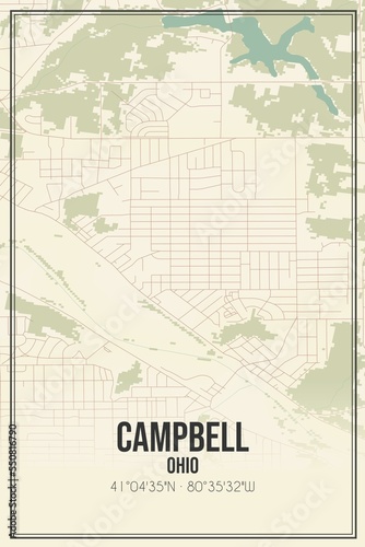 Retro US city map of Campbell, Ohio. Vintage street map. photo