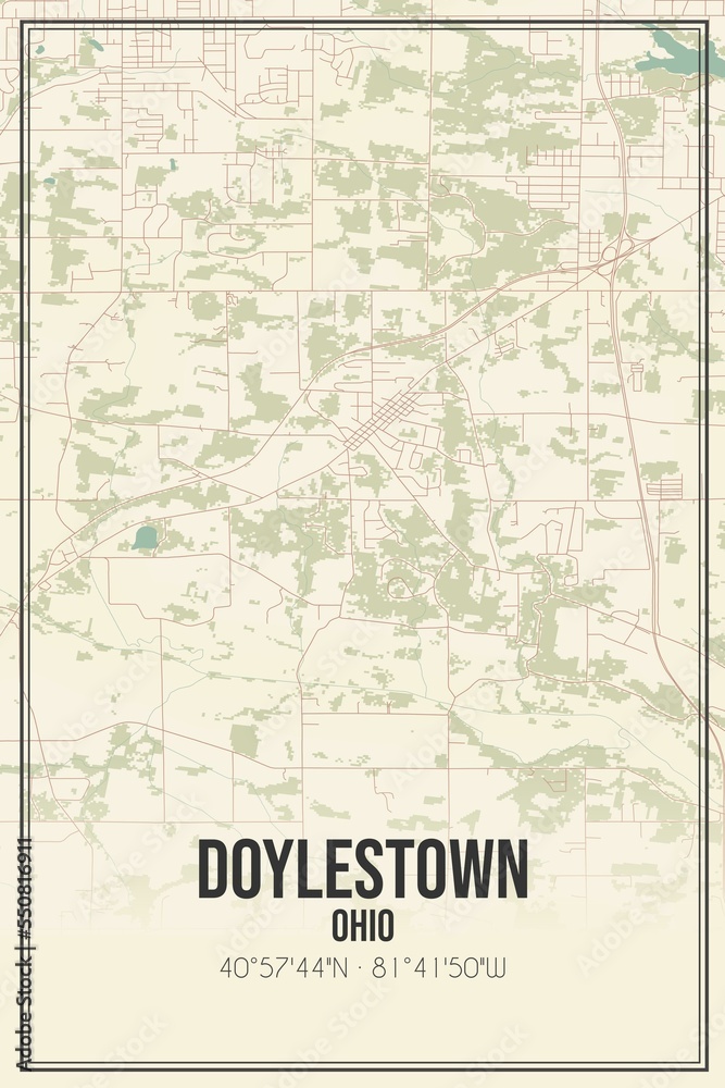 Retro US city map of Doylestown, Ohio. Vintage street map.