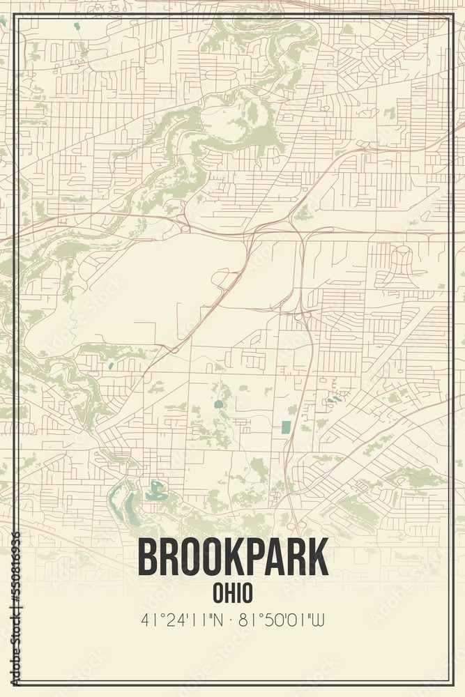 Retro US city map of Brookpark, Ohio. Vintage street map.