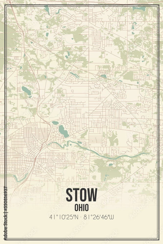 Retro US city map of Stow, Ohio. Vintage street map.
