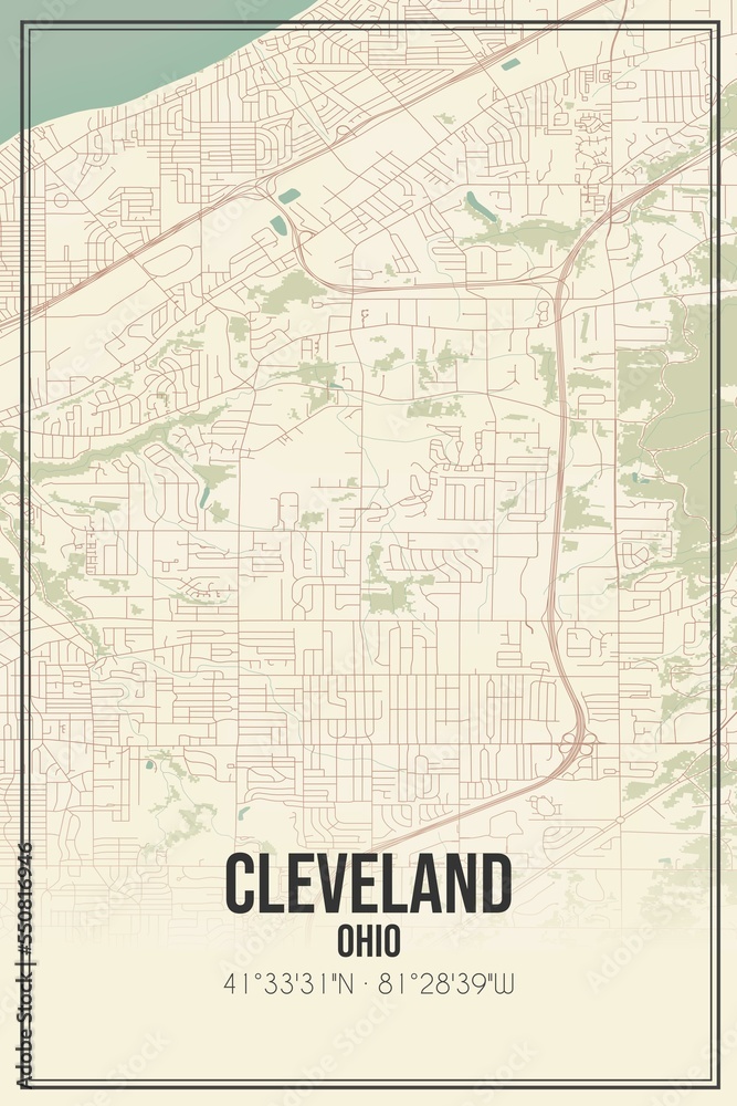 Obraz premium Retro US city map of Cleveland, Ohio. Vintage street map.