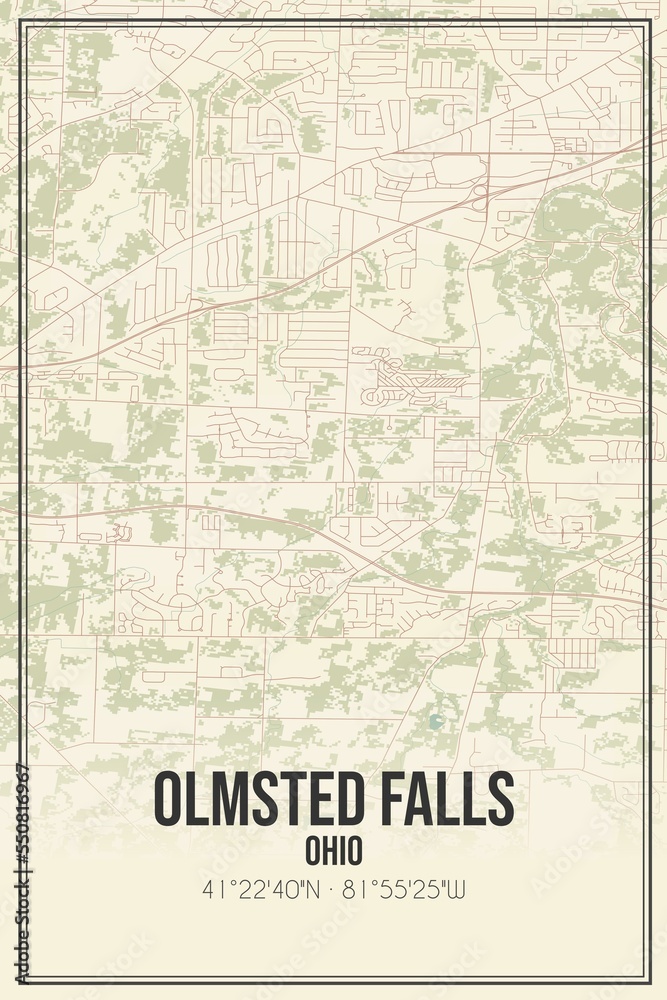 Retro US city map of Olmsted Falls, Ohio. Vintage street map.