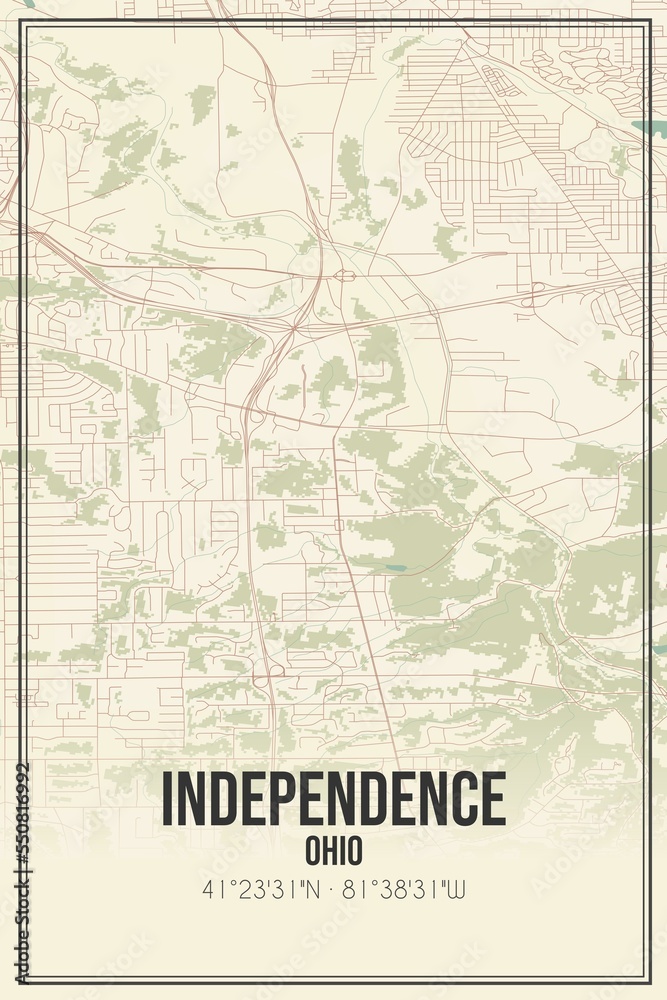 Retro US city map of Independence, Ohio. Vintage street map.