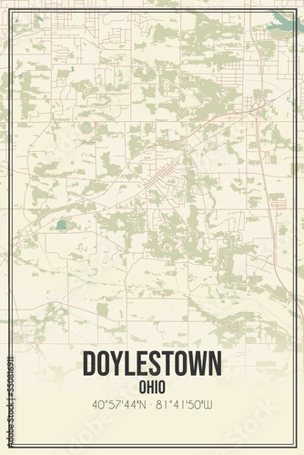 Retro US city map of Doylestown  Ohio. Vintage street map.