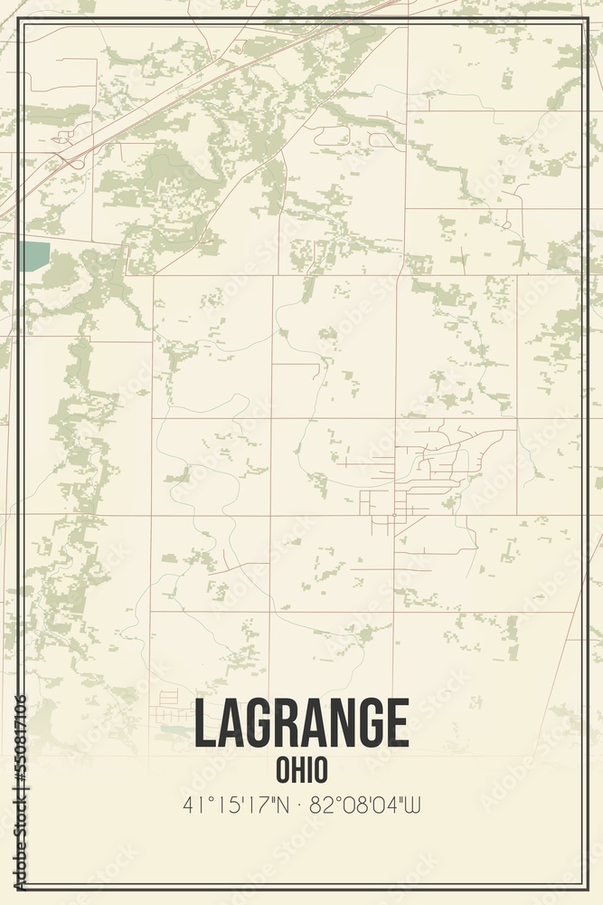 Retro US city map of Lagrange, Ohio. Vintage street map.