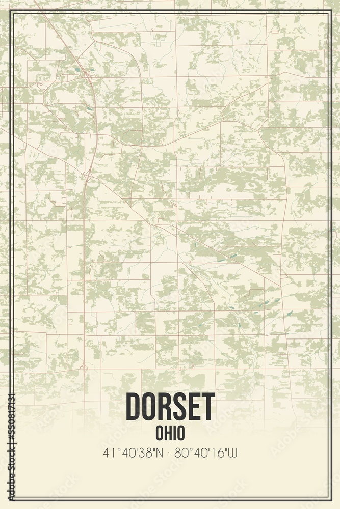 Retro US city map of Dorset, Ohio. Vintage street map.