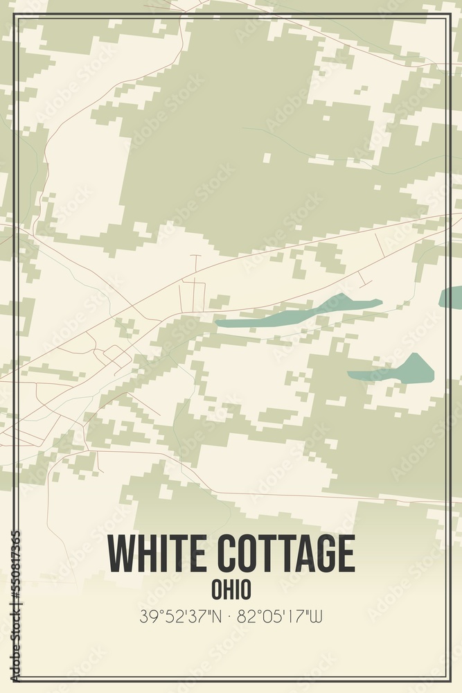 Retro US city map of White Cottage, Ohio. Vintage street map.
