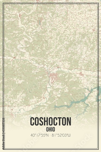 Retro US city map of Coshocton, Ohio. Vintage street map. photo