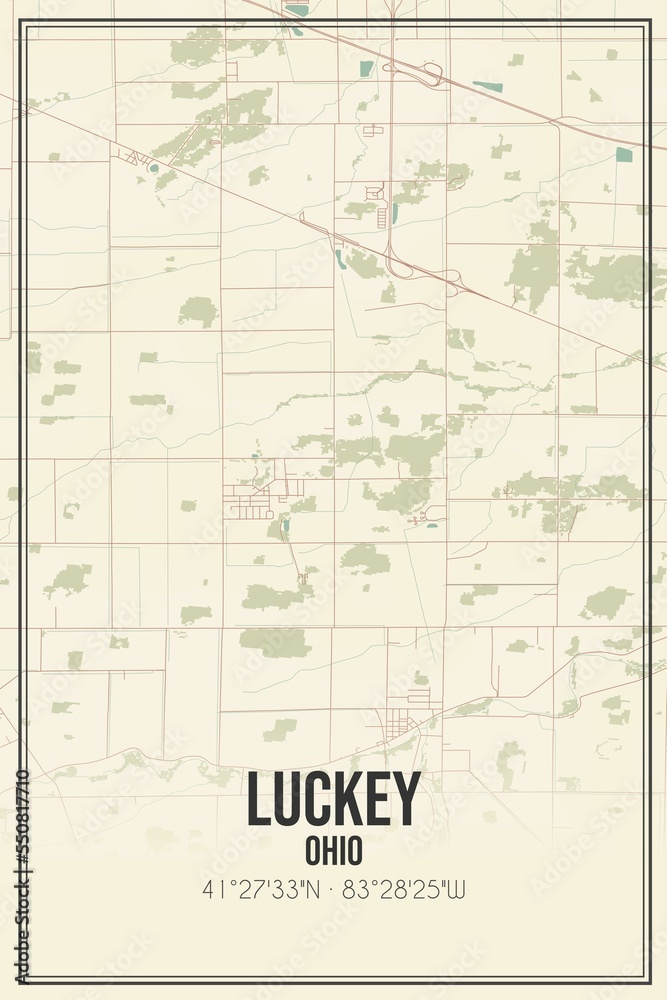 Retro US city map of Luckey, Ohio. Vintage street map.