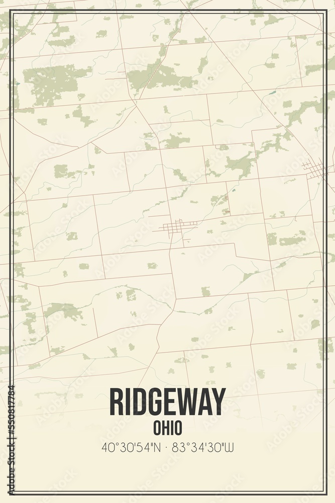 Fototapeta premium Retro US city map of Ridgeway, Ohio. Vintage street map.