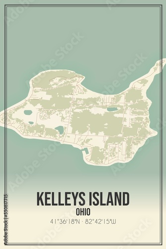 Retro US city map of Kelleys Island, Ohio. Vintage street map. photo