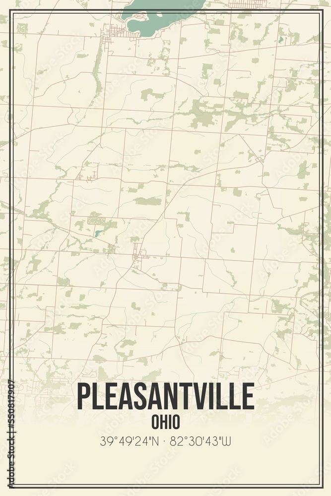 Retro US city map of Pleasantville, Ohio. Vintage street map.