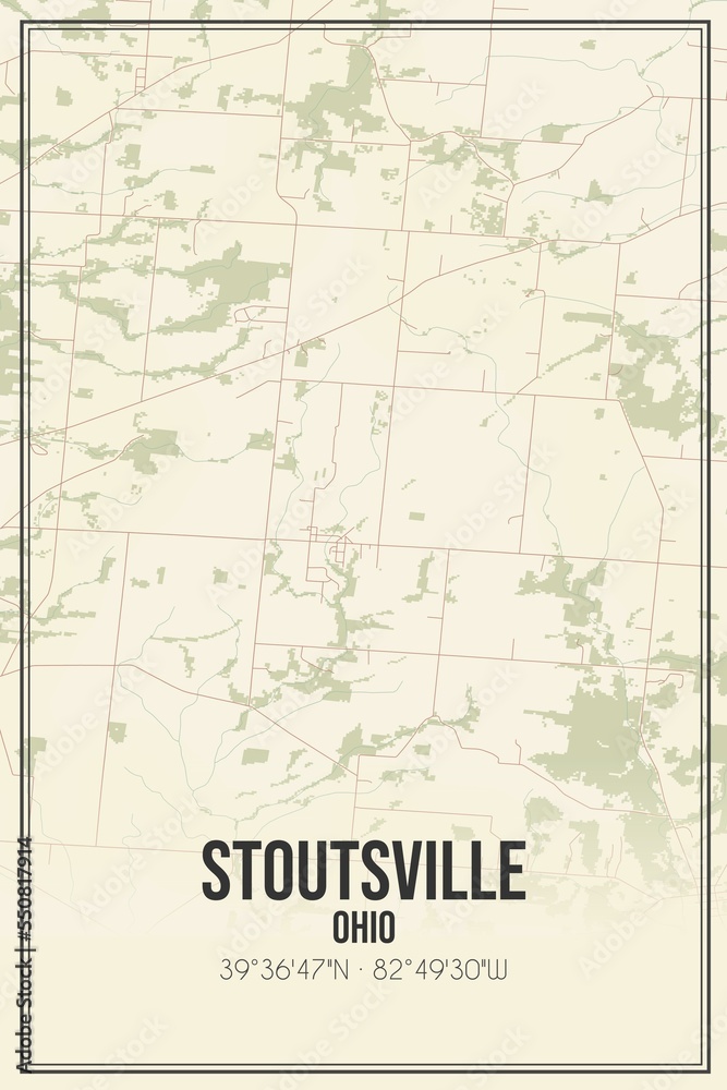 Retro US city map of Stoutsville, Ohio. Vintage street map.