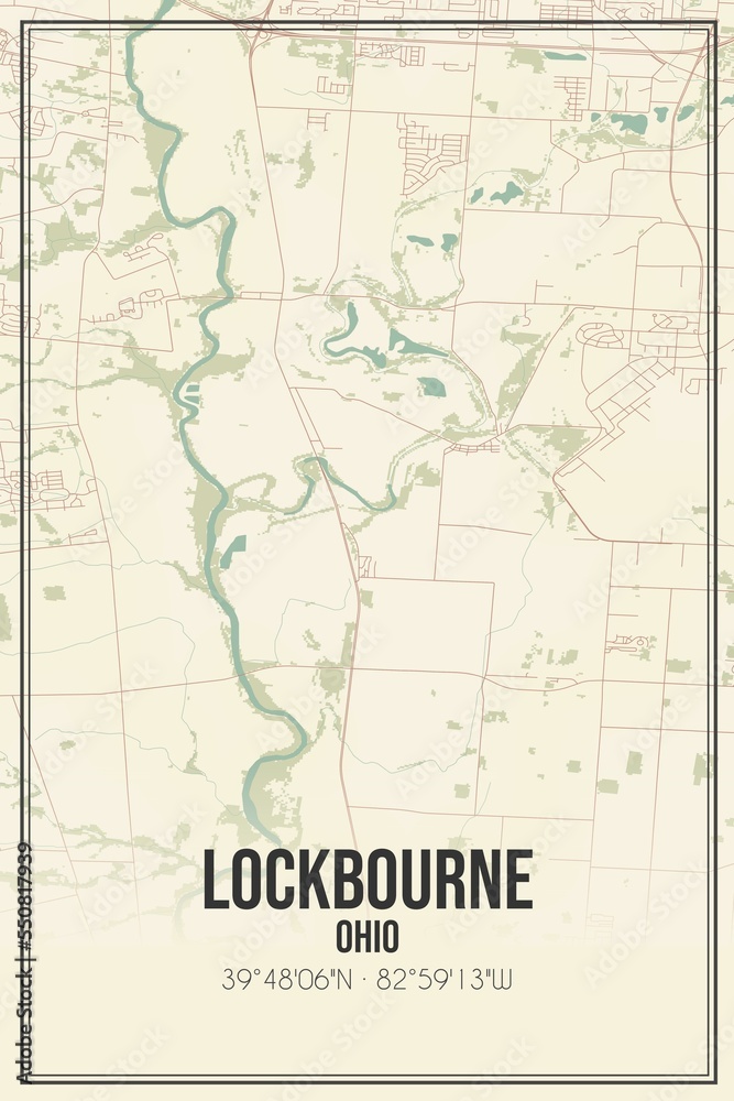 Retro US city map of Lockbourne, Ohio. Vintage street map.