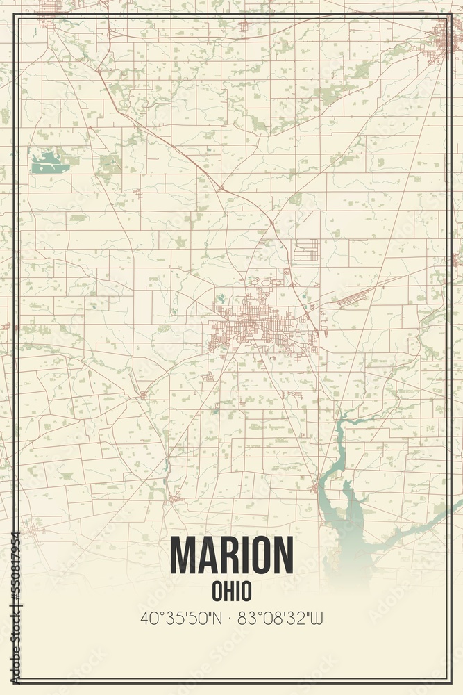 Fototapeta premium Retro US city map of Marion, Ohio. Vintage street map.