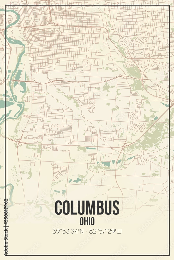 Fototapeta premium Retro US city map of Columbus, Ohio. Vintage street map.