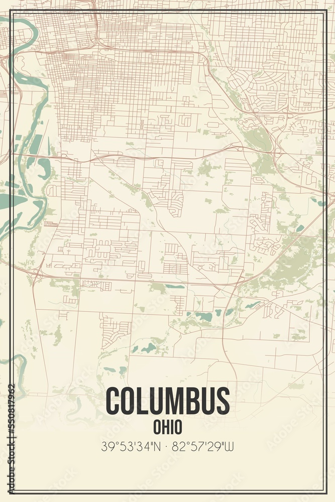 Retro US city map of Columbus, Ohio. Vintage street map.