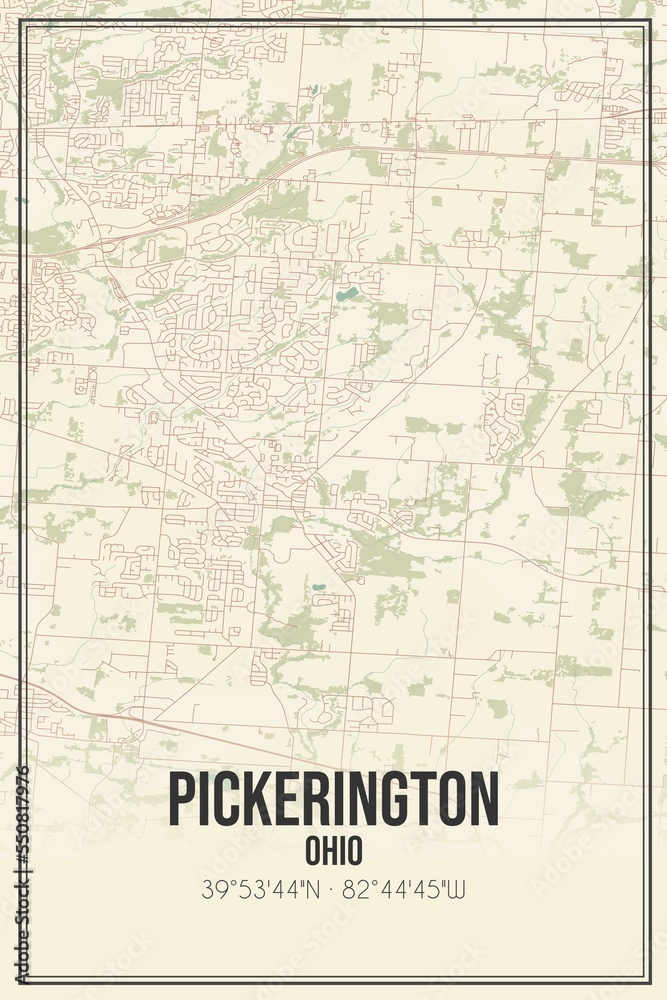 Retro US city map of Pickerington, Ohio. Vintage street map.