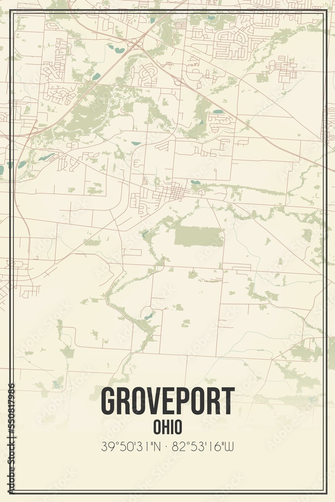 Retro US city map of Groveport, Ohio. Vintage street map.