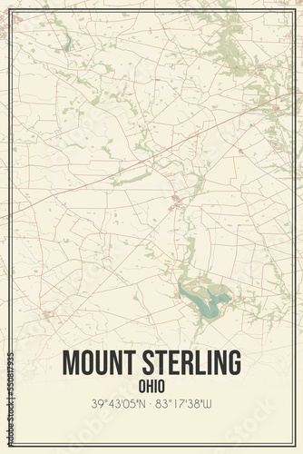 Retro US city map of Mount Sterling  Ohio. Vintage street map.