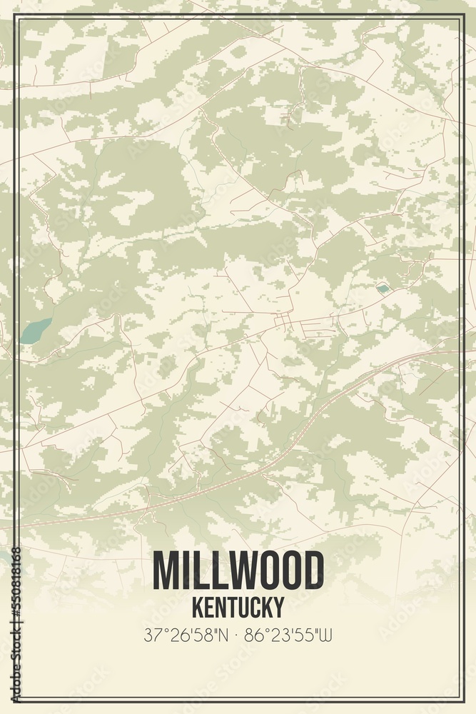 Retro US city map of Millwood, Kentucky. Vintage street map.