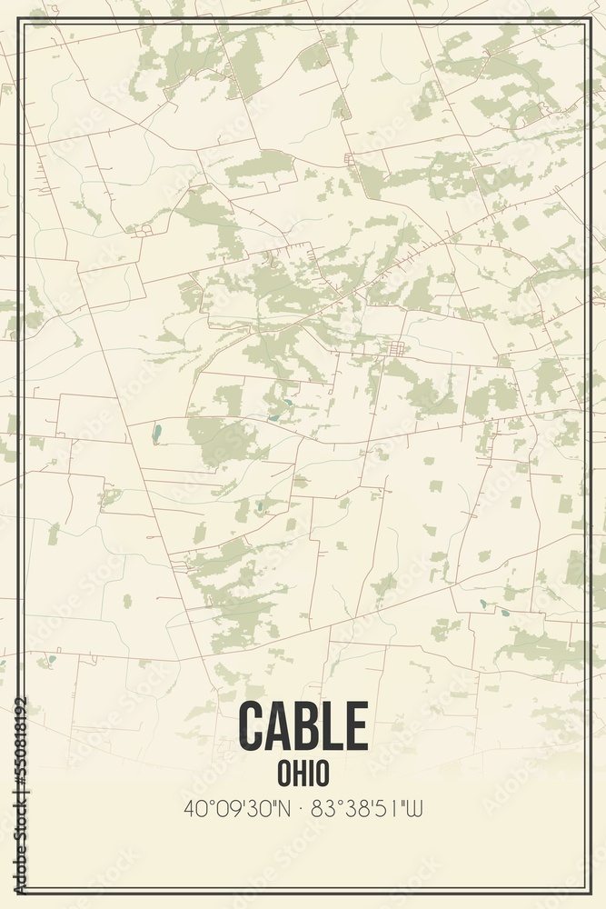 Retro US city map of Cable, Ohio. Vintage street map.