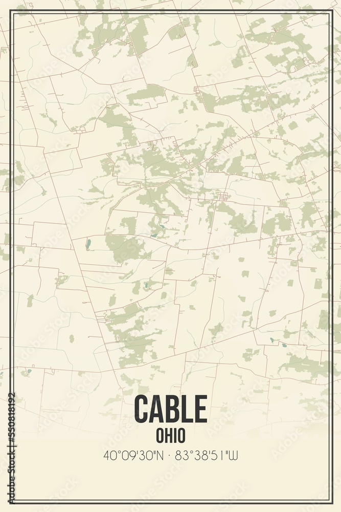 Obraz premium Retro US city map of Cable, Ohio. Vintage street map.