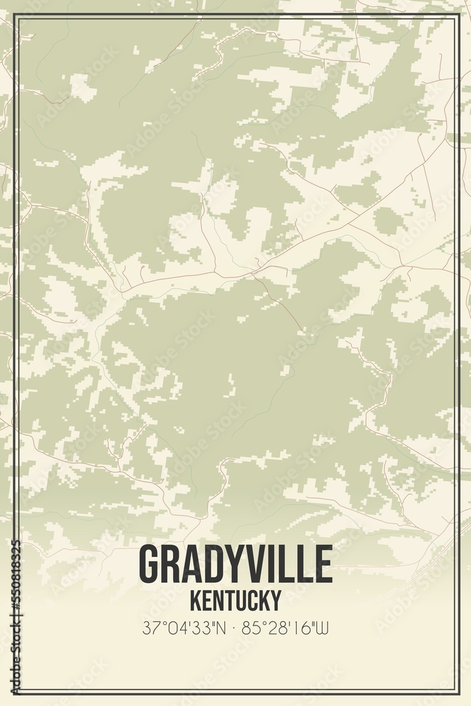 Retro US city map of Gradyville, Kentucky. Vintage street map.