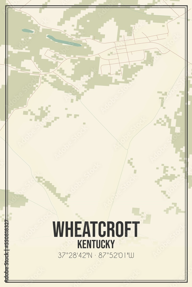 Retro US city map of Wheatcroft, Kentucky. Vintage street map.