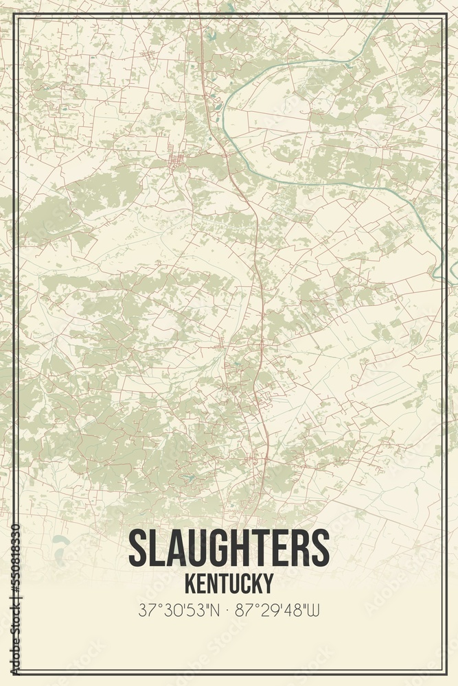 Retro US city map of Slaughters, Kentucky. Vintage street map.