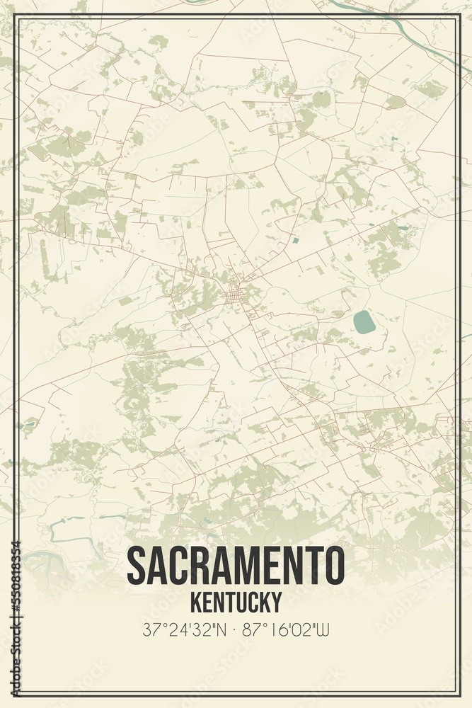 Retro US city map of Sacramento, Kentucky. Vintage street map.