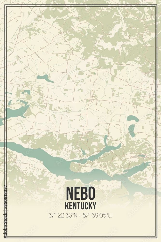 Retro US city map of Nebo, Kentucky. Vintage street map.