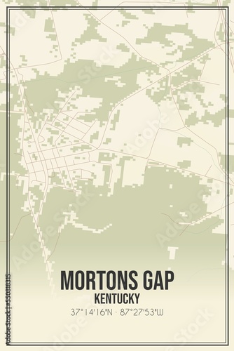 Retro US city map of Mortons Gap, Kentucky. Vintage street map. photo