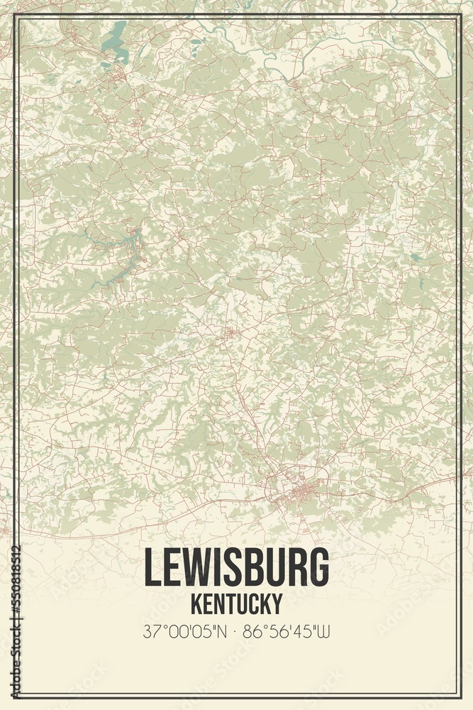 Retro US city map of Lewisburg, Kentucky. Vintage street map.