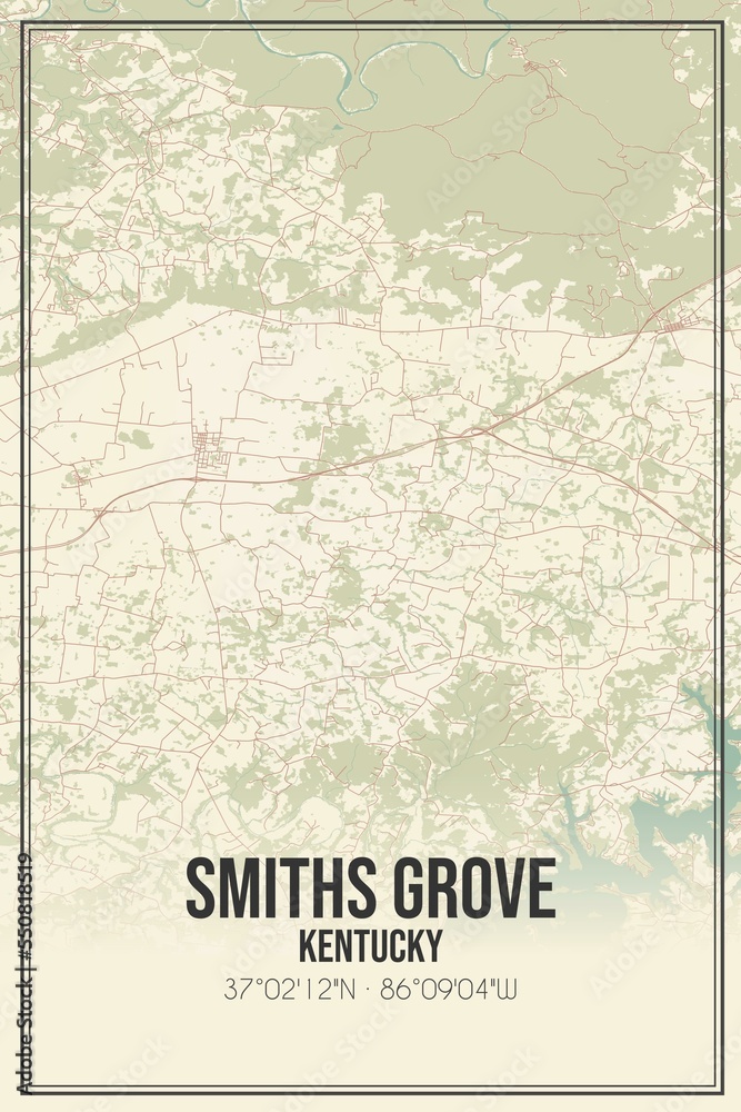 Retro US city map of Smiths Grove, Kentucky. Vintage street map.