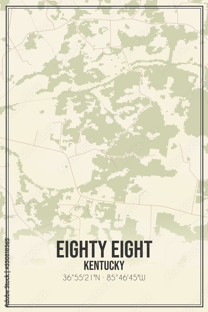 Retro US city map of Eighty Eight, Kentucky. Vintage street map.