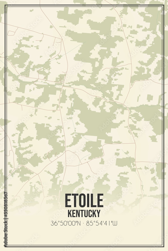 Fototapeta premium Retro US city map of Etoile, Kentucky. Vintage street map.