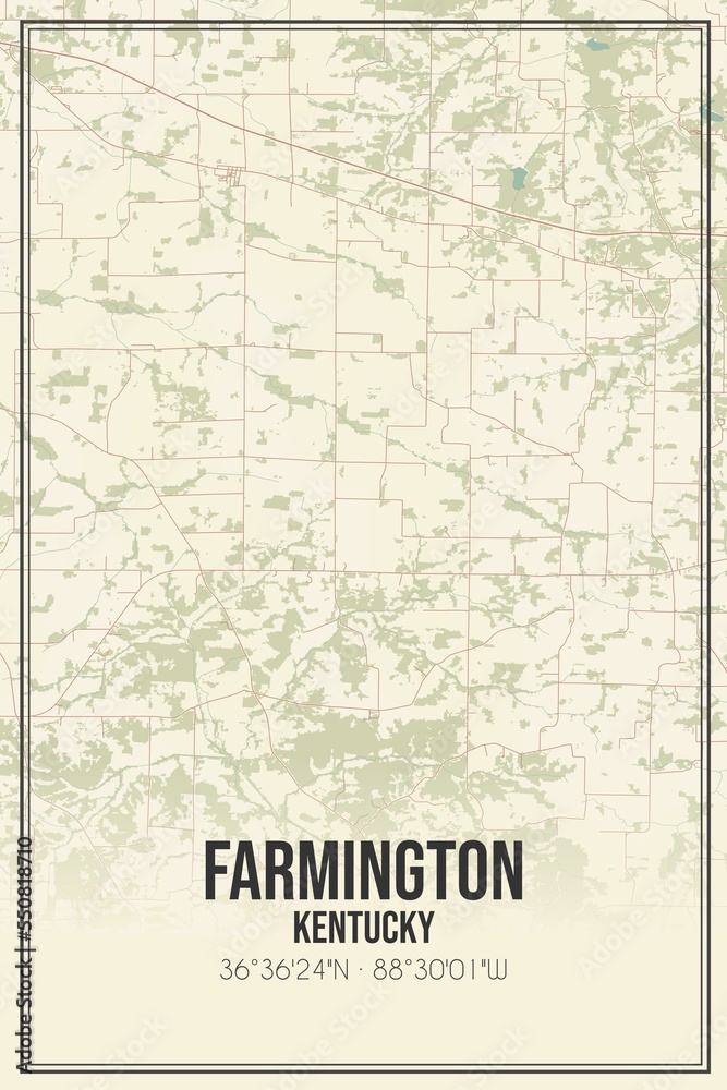 Retro US city map of Farmington, Kentucky. Vintage street map.