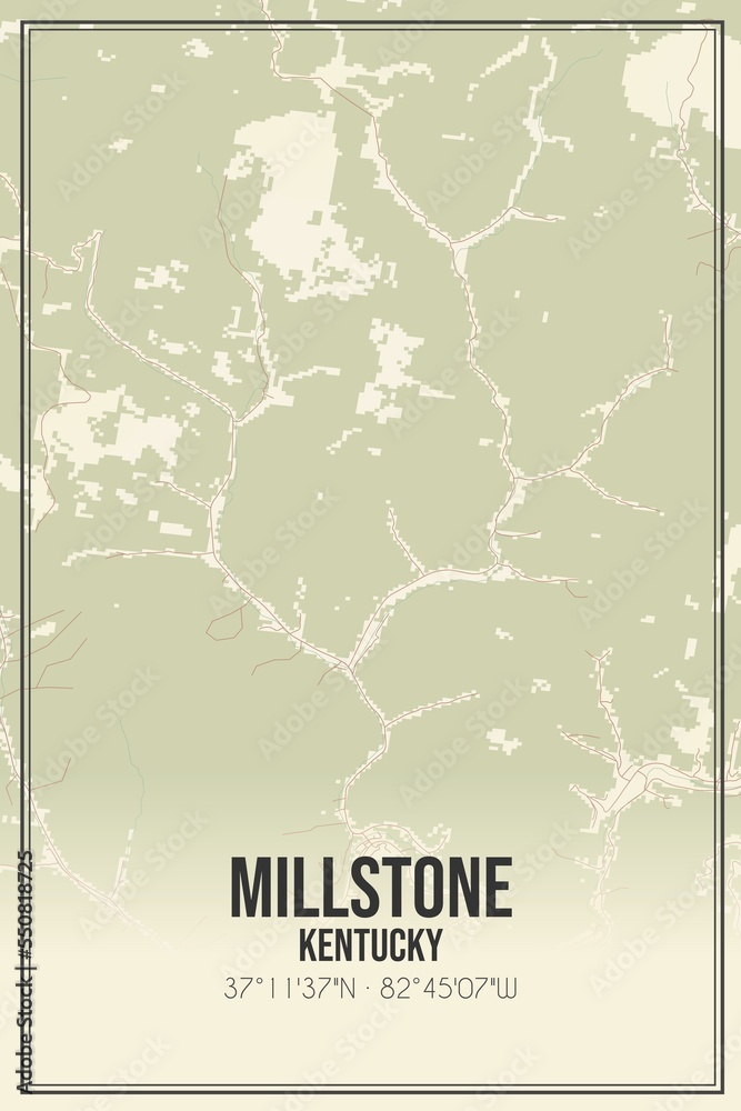 Retro US city map of Millstone, Kentucky. Vintage street map.