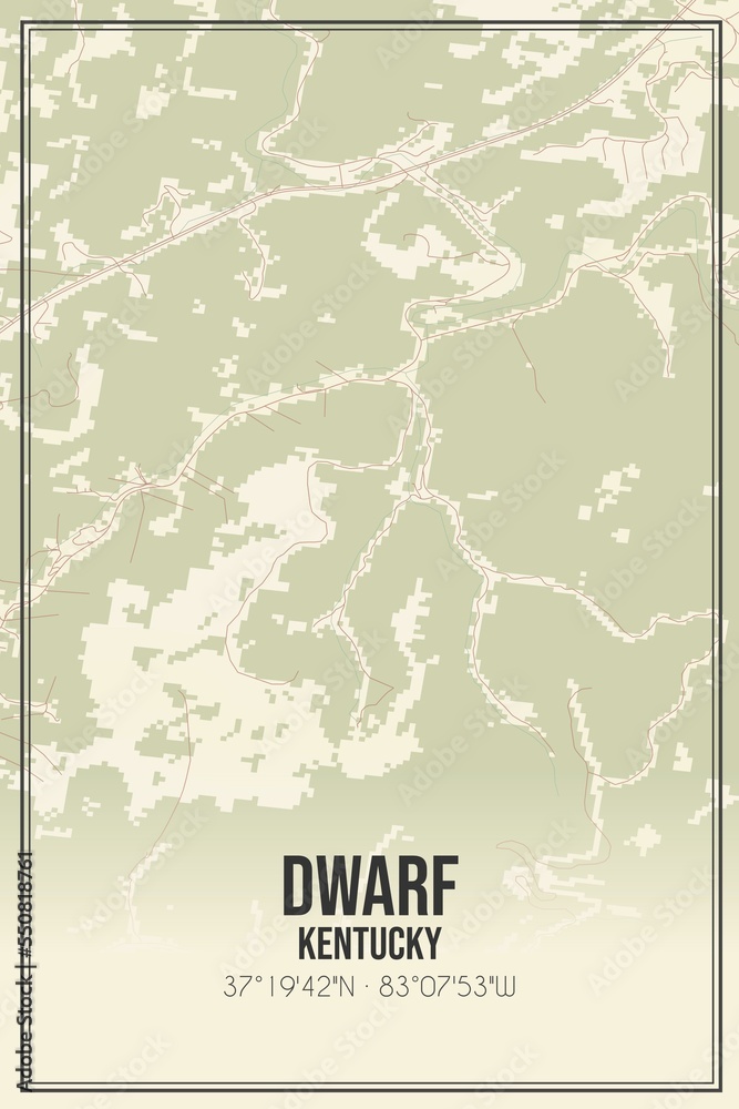 Obraz premium Retro US city map of Dwarf, Kentucky. Vintage street map.