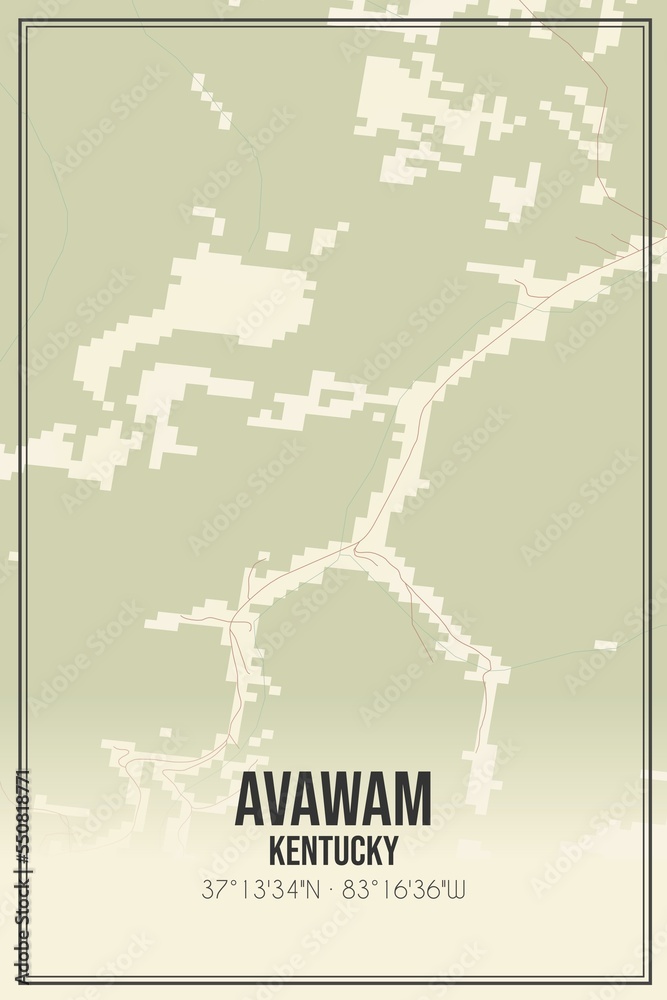 Retro US city map of Avawam, Kentucky. Vintage street map.