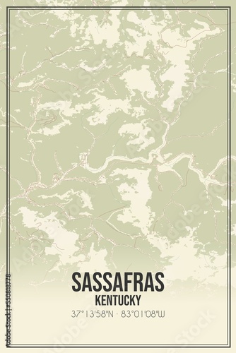 Retro US city map of Sassafras, Kentucky. Vintage street map.