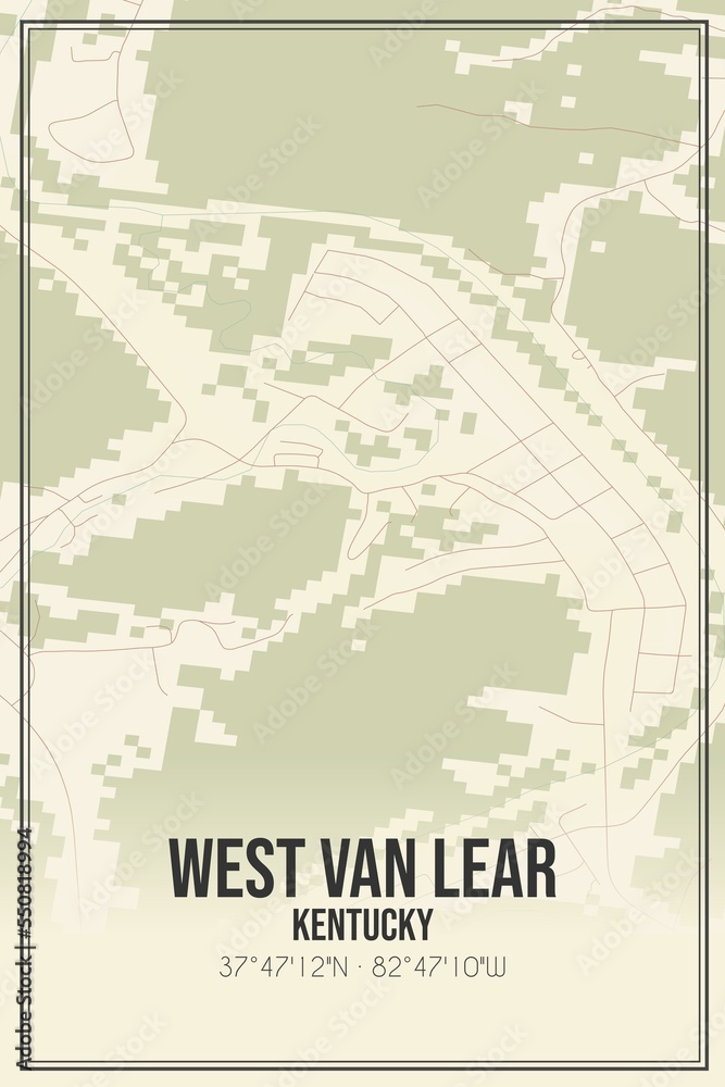 Retro US city map of West Van Lear, Kentucky. Vintage street map.