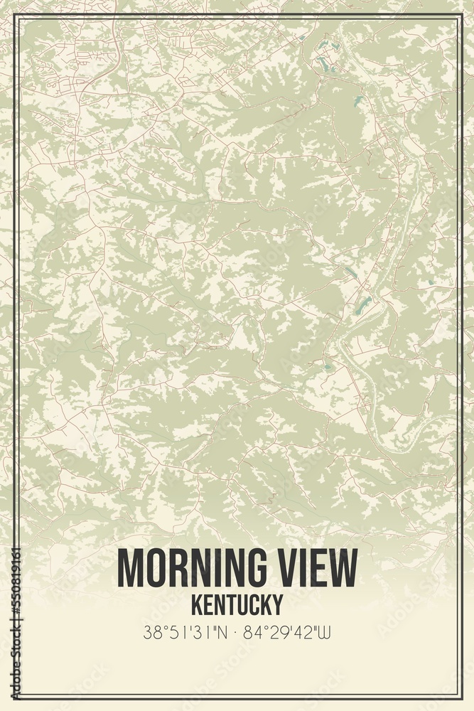 Retro US city map of Morning View, Kentucky. Vintage street map.
