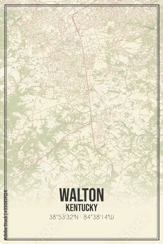 Retro US city map of Walton, Kentucky. Vintage street map. photo
