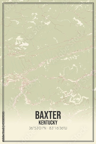 Retro US city map of Baxter, Kentucky. Vintage street map. photo