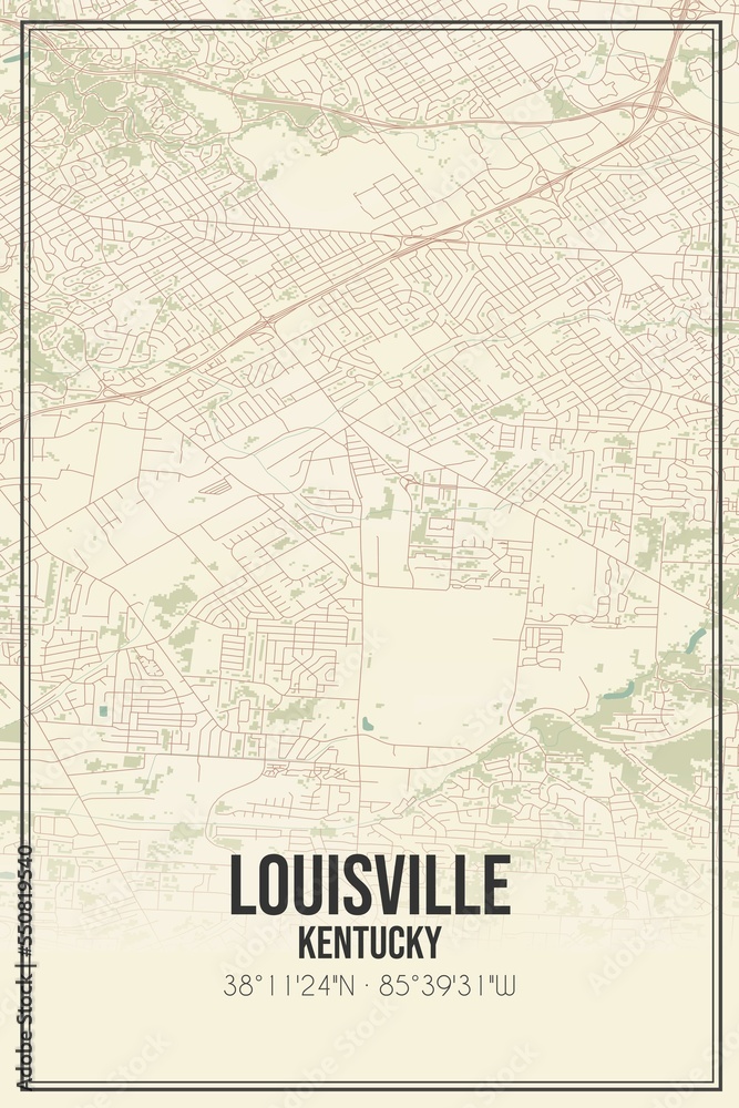 Retro US city map of Louisville, Kentucky. Vintage street map.