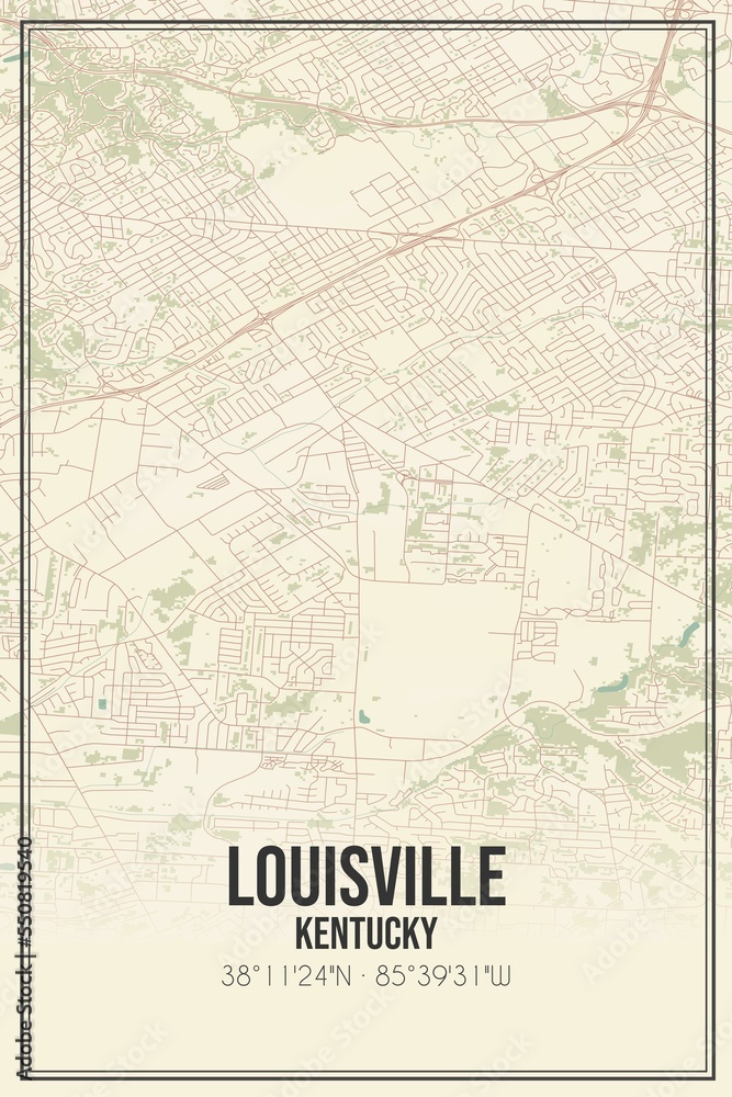Obraz premium Retro US city map of Louisville, Kentucky. Vintage street map.