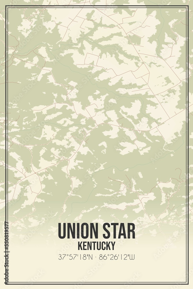 Retro US city map of Union Star, Kentucky. Vintage street map. Stock